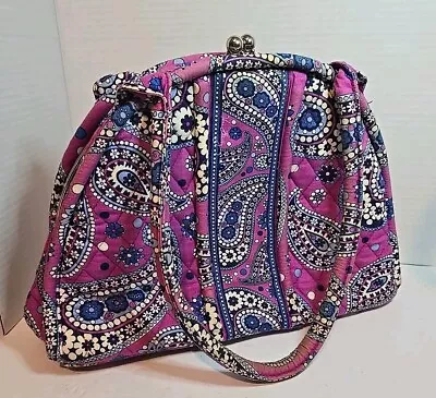 Vera Bradley Eloise Kisslock Satchel Bag Large Quilted Fabric Handbag Purse Pink • $19.99