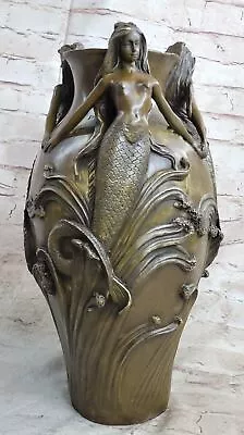 Art Nouveau 100% Real Bronze Mermaid Vase Signed Original Miguel Lopez Art NR • $569