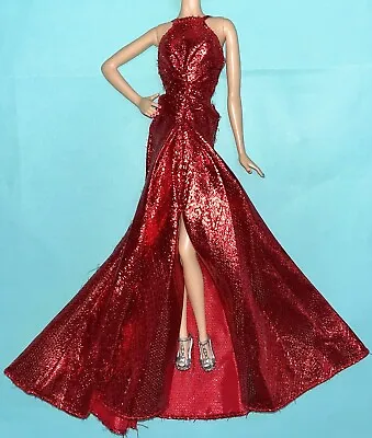 Barbie Model Muse Evening Ball Gown Holiday Doll Dress Metallic Red Silver Heels • $13.04