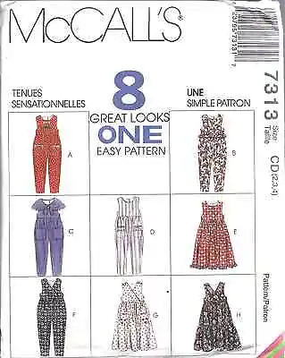 7313 UNCUT McCalls Vintage SEWING Pattern Girls Jumpsuit Jumper Scarf Easy OOP • $4.89