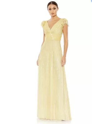 MAC DUGGAL Dress Size 6 Evening Gown Sequin Yellow Flutter Sleeve Prom Formal • £185.28