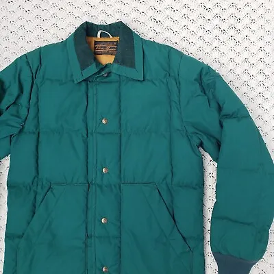 Vtg Eddie Bauer Button Up Goose Down Puffer Jacket Green - Large • $99.97