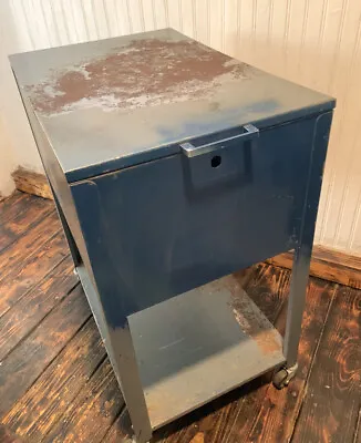 Vintage Mid Century Industrial Metal Rolling Vertical Top Open File Cabinet • $149.98