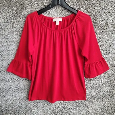 Michael Kors Top Womens Medium Red Bell Sleeve Cotton Modal Casual Ladies • $16.99