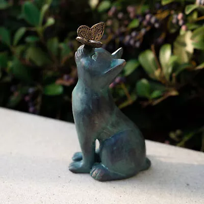 Cat Statue With Butterfly Garden Outdoor Backyard Balcony Lawn Ornament Decor AU • $19.90