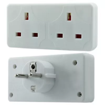 £5.99 • Buy 2 Way European Travel Electrical Plug Socket Adaptor Eu 2 Pin To Double UK 3 Pin