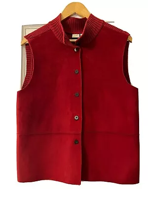 J. Jill Suede Jacket Vest Women's S Cranberry Button Up Sweater Back Sleeveless • $18