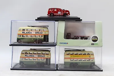 5 X Oxford Omnibus N Gauge Trolleybus Fire Engine Flatbed Lorry JOBLOT BUNDLE • £15