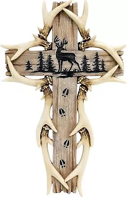 Rustic Woodland Theme Deer Antler Wall Hanging Cross Spiritual Wall Art Cabin • $25.88