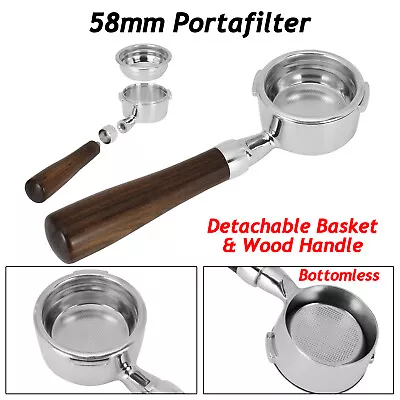 58mm Bottomless Portafilter For Gaggia Coffee Machine +Filter Basket Wood Handle • £36.58