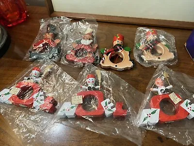 VERA NEUMANN Christmas Napkin Rings NOEL Vintage Snowman Santa Claus Nutcracker • $24.50