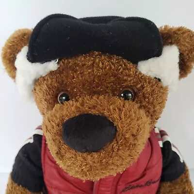 2003 Eddie Bauer Plush Brown Bear Black White Hat Red Vest Stuffed Toy Doll 13  • $15.95