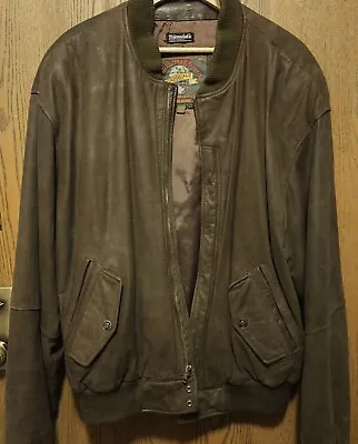 Adventure Bound Wilson Leather  Jacket Mens Large Tall Brown Bomber AirPlane • $25