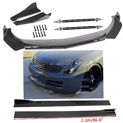 Carbon Fiber Front Bumper Lip Side Skirt/ Strut Rods For Infiniti G35 G37 G • $149.99