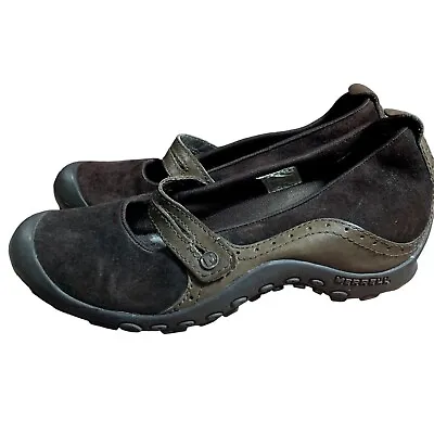 Merrell Plaza Bandeau Chocolate Shoes Womens Size 8.5 Mary Jane Suede Ortholite • $34.88
