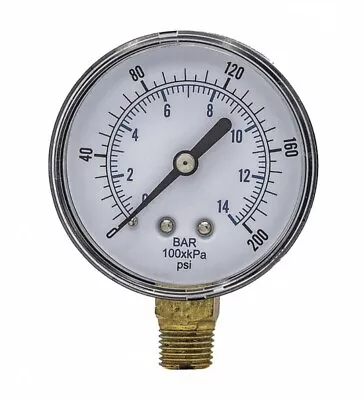 Industrial Pressure Gauge: 0 To 200 Psi 2 1/2 In Dial 1/4 In NPT Male Bottom • $8.97