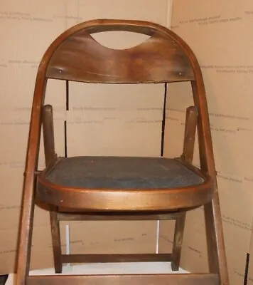 Antique Bentwood ACME Leather Seat Wooden Folding Chairs Made In Michigan USA • $100