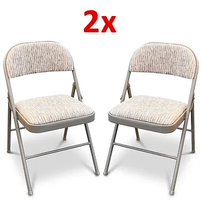 Set Of 2 Grey Fabric Padded Deluxe Strong Steel Metal Frame Folding Chair • £44.85