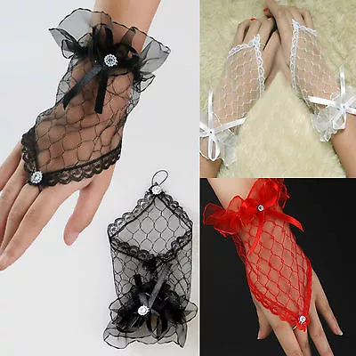 £3.99 • Buy SALE PRICE!! Black, White Or Red Lace Lacey Fingerless Gloves Burlesque