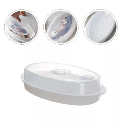  Versatile Food Steaming Plate Microwave Fish Vegetable Steamer Oven With Cover • £16.28
