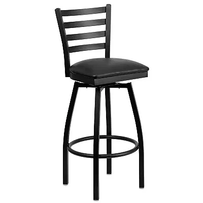 Flash Furniture Black Ladder Back Swivel Metal Bar Stools W/Vinyl Seat • $135.31