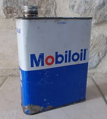 Antique Oil Can MOBILOIL Auto Old Vintage France French Petroleum Bue Old Vtg • $27.28
