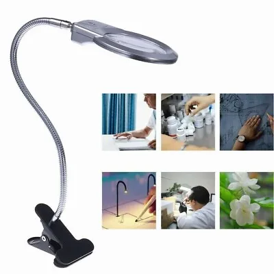 Desk Magnifier LED Lamp 2.5x 5x Large Lens Magnifying Glass With Clamp • $17.69