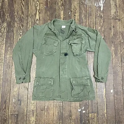 Vintage 60s US Army Ripstop Field Shirt Mens S Long Slant Pocket Jungle Jacket • $65