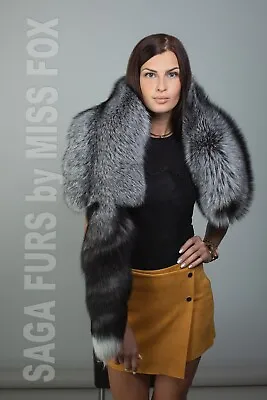 Saga Silver Fox Fur Stole Wrap With Tail • $245