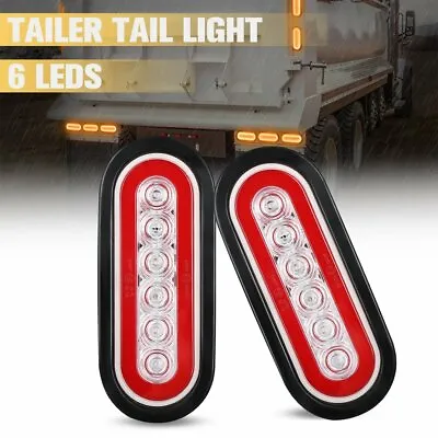 2x Oval LED Tail Lights Truck Trailer Stop Turn Backup Light Lamp 6'' Red Amber • $21.98