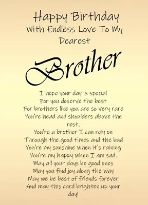 £3.99 • Buy NEW 'To My Dearest Brother' - A5 Birthday Card For Special Brother Keepsake Love