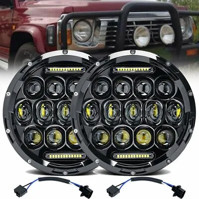Pair 7'' Inch Round LED Headlights Hi/Lo Sealed Beam DRL Headlamps For GQ PATROL • $85.99