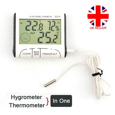 Digital Indoor ℃/℉ Max Min Thermometer Hygrometer Humidity Meter W/ Probe Sensor • £5.54