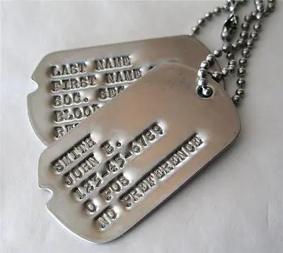DOG TAG 1 Ea. NOTCHED MILITARY CUSTOM DEBOSSED SAME AS GI (UP To 18 SPACES)!! • $5.99
