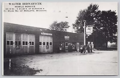 Postcard Marlette MI Walter Bednaryczk Mobile Service Father & Son At Pumps • $7.99