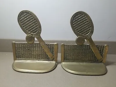 Brass Tennis Racket Bookends Sports Book Ends Bookends Vintage  • $39.95