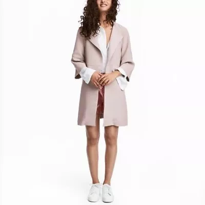 H&M Women's Long Overcoat Jacket Open Front Size 14 Soft Dusky Lilac Nude • $24.98