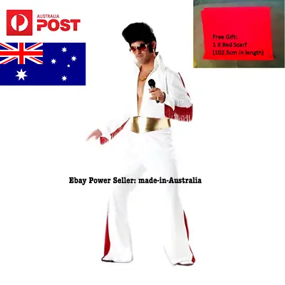 Men's Elvis Presley King 50s Rock & Roll Star Fancy Dress Full Costume 4pcs AU • $31.99