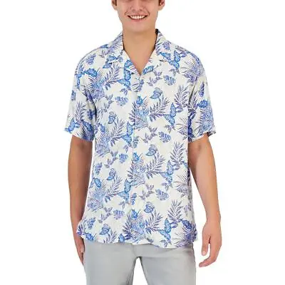 Club Room Mens Short Sleeve Print Silk Button-Down Shirt BHFO 6783 • $6.99