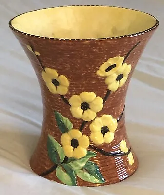 1930s Brown & Yellow Hand Painted Maling Ware Ceramic Vase Pattern No. 60 6.5”. • £10