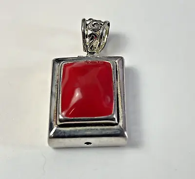 Vintage Handmade Red Stone Silver Pendant Mexico Floral Backing • $14.98