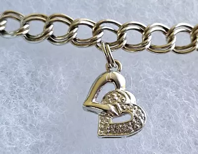 Sterling Silver Charm Bracelet Double Heart 925 Chain 7 VTG Italy Signed Jewelry • $33.32