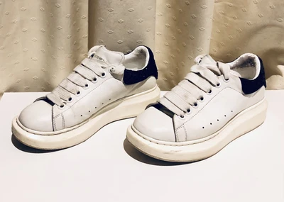 $60 • Buy Alexander McQueen Oversized Embellished Sneaker White Black Calf Leather Sz 38/8