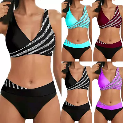 Women High Waist Padded Push Up Bikini Set Swimsuit Swimwear Beachwear Suit • £19.09