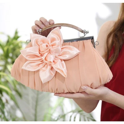 £29.99 • Buy Flower Clutch Evening Bag With Metal Handle Wedding Prom Birthday Champagne 0005