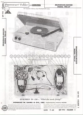 1968 Delmonico Nivico Tph-37 Record Player Service Manual Schematic Photofact • $10.99