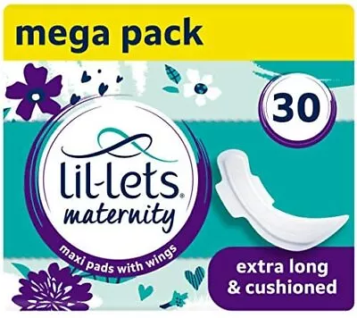 Lil Lets Maternity Pads 30 X Extra Long Maxi Thick Pads With Wings 3 Packs Of 1 • £8.48