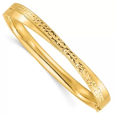 Real 14kt Yellow Gold 4/16 Polished & Diamond-cut Bypass Hinged Bangle; 7 Inch • $805.84