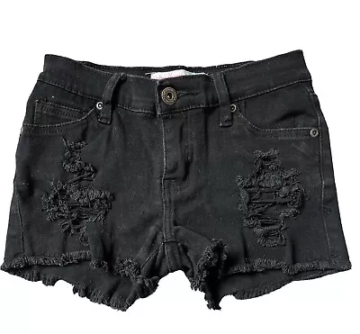 Vintage Havana Girls Black Distressed Cutoff Low Rise Jean Shorts Size 10 • $14