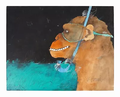 Mixed Media Painting Illustration Board Brunez Snorkeling Monkey Vintage Acrylic • $200